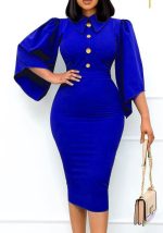 This Blue Elegant Turn-down Collar Half Sleeves Solid Button Midi Pencil Plus Size Dresses made of soft and elastic fabric. Global Lover wholesale plus size dresses and hope curvy ladies find here a warm and exciting place to shop affordable curvy dresses online - plus size casual