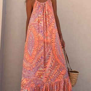 This Summer Casual Chic Women's Print Maxi Sling Swing Dress Design Made Of High Quality Polyster And Spandex Material