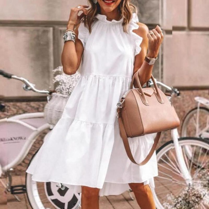 This Summer Casual Sleeveless Solid Round Neck Loose Dress Design Made Of High Quality Polyster And Spandex Material. It Is Stretchy