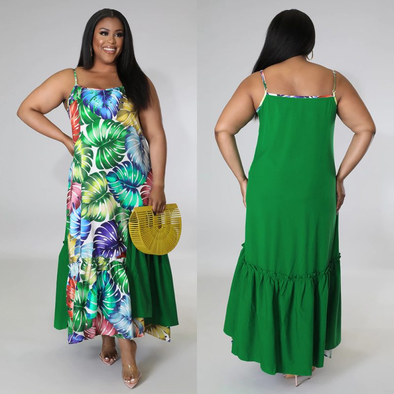 This Summer Casual Strap Digital Print Women Plus Size Maxi Dress Made Of Soft And Elastic Fabric. Global Lover Wholesale Plus Size Dresses And Hope Curvy Ladies Find Here a Warm And Exciting Place To Shop Affordable Curvy Dresses Online - Plus Size Casual