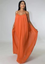 This Summer Chiffon Solid Casual Low Back Strap Loose Maxi Dress Design Made Of High Quality Polyster And Spandex Material