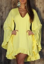 This Summer Elegant Chic Women's Pullover v-Neck Irregular Dress Design Made Of High Quality Polyster And Spandex Material. It Is Stretchy