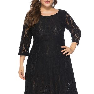 This Summer Fall Plus Size Women's Round Neck Lace Dress Made Of Soft And Elastic Fabric. Global Lover Wholesale Plus Size Dresses And Hope Curvy Ladies Find Here a Warm And Exciting Place To Shop Affordable Curvy Dresses Online - Plus Size Casual