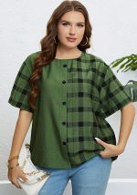 This Summer Green Round Neck Plaid Casual Top Made Of Comfortable And Elastic Fabric. It Is Wholesale Sexy Plus Size Tops For Women. With The Gradual Rise Of Feminist Awareness