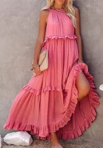 This Summer Holidays Ruffle Long Dress Swing Elegant Beach Dress Women Design Made Of High Quality Polyster And Spandex Material