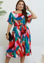 This Summer Lace-Up Slim Waist Patchwork Multi-Color Dress Women Made Of Soft And Elastic Fabric. Global Lover Wholesale Plus Size Dresses And Hope Curvy Ladies Find Here a Warm And Exciting Place To Shop Affordable Curvy Dresses Online - Plus Size Casual