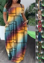 Questa moda estiva delle signore Casual Sexy Print Off Shoulder Maxi Dress Design fatto di alta qualità Polyster e Spandex materiale