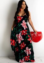 This Summer Ladies Floral Print Loose Strap Dress Maxi Dress Design Made Of High Quality Polyster And Spandex Material