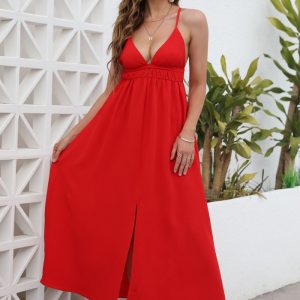 This Summer Ladies Mid Straps Loose Dress Holidays Style Beach Dress Design Made Of High Quality Polyster And Spandex Material