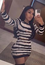 This Summer Ladies Round Neck Striped Long Sleeve Bodycon Dress Combine The Warm And Fashion. It Is a Must-Have Item For This Winter. Sweater Dresses For Women At Global Lover Comes For Different Occasions - Daily Life