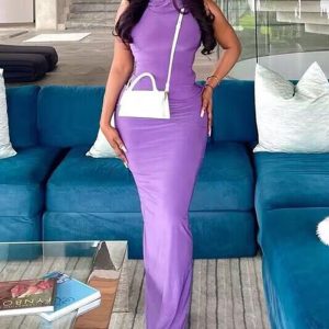 This Summer Ladies Solid Color Hooded Sleeveless Bodycon Slit Dress Women Design Made Of High Quality Polyster And Spandex Material