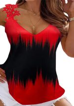 This Summer Ladies Sweet Casual Lace v Neck Print Plus Size Camisole Made Of Comfortable And Elastic Fabric. It Is Wholesale Sexy Plus Size Tops For Women. With The Gradual Rise Of Feminist Awareness