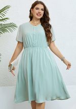 This Summer Light Green Round Neck Slim Waist Casual Midi Dress Made Of Soft And Elastic Fabric. Global Lover Wholesale Plus Size Dresses And Hope Curvy Ladies Find Here a Warm And Exciting Place To Shop Affordable Curvy Dresses Online - Plus Size Casual