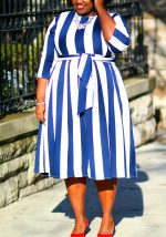 This Summer Plus Size Elegant Chic Stripe Print Midi Dress Made Of Soft And Elastic Fabric. Global Lover Wholesale Plus Size Dresses And Hope Curvy Ladies Find Here a Warm And Exciting Place To Shop Affordable Curvy Dresses Online - Plus Size Casual