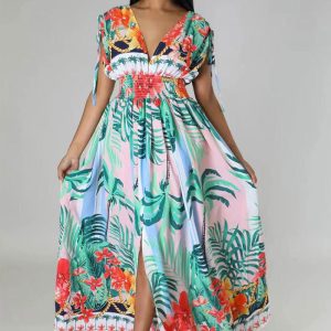 This Summer Plus Size French Print Dress Design Made Of High Quality Polyster And Spandex Material