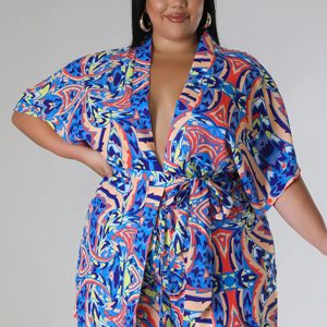 This Summer Plus Size Loose Print Blouse Lace-Up Shorts Multi-Color Two-Piece Set Design And Made Of Comfortable And Elastic Fabric. Wholesale Plus Size Two Piece Sets Is a Must-Have Item For Curvy Ladies. Two Piece Sets Can Either Be Worn Together Or Individually