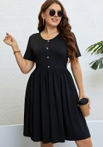 This Summer Plus Size Women Black Round Neck a-Line Casual Dress Made Of Soft And Elastic Fabric. Global Lover Wholesale Plus Size Dresses And Hope Curvy Ladies Find Here a Warm And Exciting Place To Shop Affordable Curvy Dresses Online - Plus Size Casual