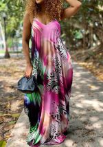 This Summer Plus Size Women Printed Sexy v Neck Suspender Maxi Dress Made Of Soft And Elastic Fabric. Global Lover Wholesale Plus Size Dresses And Hope Curvy Ladies Find Here a Warm And Exciting Place To Shop Affordable Curvy Dresses Online - Plus Size Casual