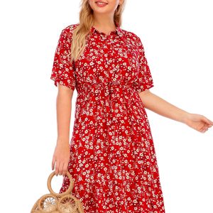 This Summer Plus Size Women Short Sleeve Shirt Collar Print Dress Made Of Soft And Elastic Fabric. Global Lover Wholesale Plus Size Dresses And Hope Curvy Ladies Find Here a Warm And Exciting Place To Shop Affordable Curvy Dresses Online - Plus Size Casual