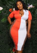 This Summer Plus Size Women's Dress Colorblock Tight Fitting Slim Midi Dress Made Of Soft And Elastic Fabric. Global Lover Wholesale Plus Size Dresses And Hope Curvy Ladies Find Here a Warm And Exciting Place To Shop Affordable Curvy Dresses Online - Plus Size Casual