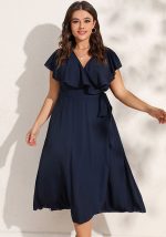 This Summer Plus Size Women's Solid Color v-Neck Dress Made Of