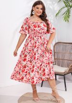 This Summer Plus Size Women's Square Neck Short Sleeve Casual Trendy Floral Dress Made Of Soft And Elastic Fabric. Global Lover Wholesale Plus Size Dresses And Hope Curvy Ladies Find Here a Warm And Exciting Place To Shop Affordable Curvy Dresses Online - Plus Size Casual