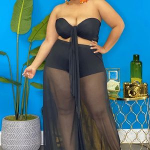 This Summer Plus Size Women's Strapless Lace-Up Wide Leg Chiffon Two-Piece Pants Set Design And Made Of Comfortable And Elastic Fabric. Wholesale Plus Size Two Piece Sets Is a Must-Have Item For Curvy Ladies. Two Piece Sets Can Either Be Worn Together Or Individually