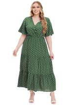 This Summer Plus Size Women's v Neck Polka Dot Short Sleeve Dress Made Of Soft And Elastic Fabric. Global Lover Wholesale Plus Size Dresses And Hope Curvy Ladies Find Here a Warm And Exciting Place To Shop Affordable Curvy Dresses Online - Plus Size Casual