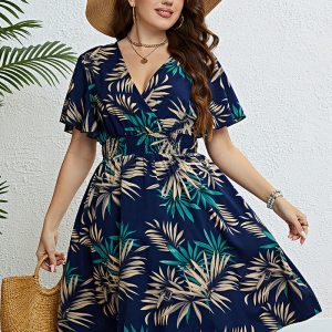 This Summer Plus Size Women's Wrap v-Neck Wrap Slim Waist Casual Dress Made Of Soft And Elastic Fabric. Global Lover Wholesale Plus Size Dresses And Hope Curvy Ladies Find Here a Warm And Exciting Place To Shop Affordable Curvy Dresses Online - Plus Size Casual