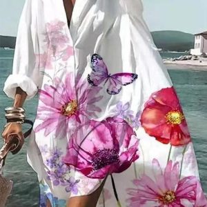 This Summer Print Fashion Plus Size Women's Chic Loose Irregular Shirt Dress Design Made Of High Quality Polyster And Spandex Material. It Is Stretchy