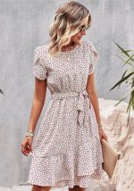 This Summer Printed Belted Slim Waist Women's Round Neck Chic Casual Dress Design Made Of High Quality Polyster And Spandex Material. It Is Stretchy