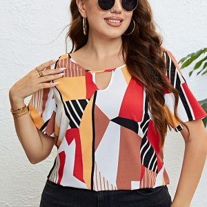 Questo top estivo a collo rotondo con colore a contrasto allentato e traspirante è realizzato in tessuto confortevole ed elastico. È all'ingrosso Top Sexy Plus Size per le donne. Con l'aumento graduale della consapevolezza femminista