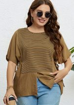 This Summer Round Neck Plus Size Mm Short Sleeve Slit Top Made Of Comfortable And Elastic Fabric. It Is Wholesale Sexy Plus Size Tops For Women. With The Gradual Rise Of Feminist Awareness