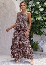 This Summer Sexy Fashion Casual Leopard Print Straps a-Line Long Dress Design Made Of High Quality Polyster And Spandex Material