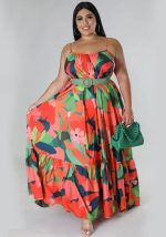 This Summer Sexy Plus Size Women's Fashion Print Strap Long Maxi Dress Made Of Soft And Elastic Fabric. Global Lover Wholesale Plus Size Dresses And Hope Curvy Ladies Find Here a Warm And Exciting Place To Shop Affordable Curvy Dresses Online - Plus Size Casual