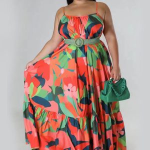 This Summer Sexy Plus Size Women's Fashion Print Strap Long Maxi Dress Made Of Soft And Elastic Fabric. Global Lover Wholesale Plus Size Dresses And Hope Curvy Ladies Find Here a Warm And Exciting Place To Shop Affordable Curvy Dresses Online - Plus Size Casual