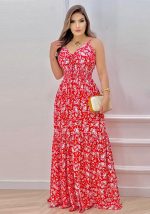 This Summer Sexy Print Straps Slim Waist Maxi Dress Design Made Of High Quality Polyster And Spandex Material