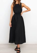 This Summer Sexy Sleeveless Camisole Low Back Elastic Slim Waist Maxi Dress Design Made Of High Quality Polyster And Spandex Material