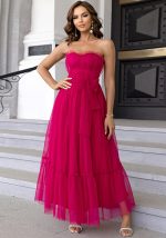 This Summer Sexy Strapless Mesh Ruffled Formal Party Dress Design Made Of High Level Material