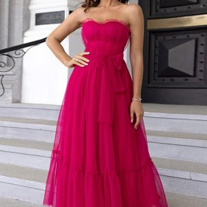 This Summer Sexy Strapless Mesh Ruffled Formal Party Dress Design Made Of High Level Material