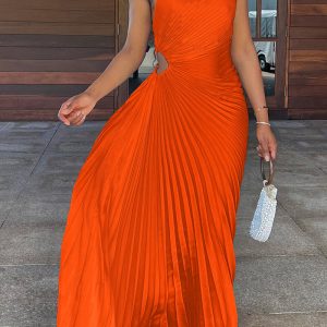 This Summer Slim One Shoulder Hollow Pressed Pleated Dress Shiny African Dress Design Made Of High Quality Polyster And Spandex Material