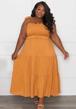 This Summer Solid Color Sexy Straps Swing Plus Size Ladies Dress Casual Dress Made Of Soft And Elastic Fabric. Global Lover Wholesale Plus Size Dresses And Hope Curvy Ladies Find Here a Warm And Exciting Place To Shop Affordable Curvy Dresses Online - Plus Size Casual