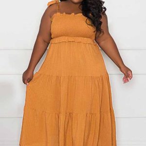 This Summer Solid Color Sexy Straps Swing Plus Size Ladies Dress Casual Dress Made Of Soft And Elastic Fabric. Global Lover Wholesale Plus Size Dresses And Hope Curvy Ladies Find Here a Warm And Exciting Place To Shop Affordable Curvy Dresses Online - Plus Size Casual