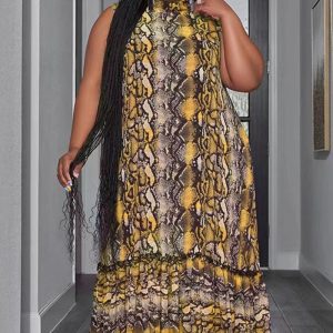 This Summer Stand Collar Sleeveless Print Plus Size Women's Stylish Loose Long Dress Made Of Soft And Elastic Fabric. Global Lover Wholesale Plus Size Dresses And Hope Curvy Ladies Find Here a Warm And Exciting Place To Shop Affordable Curvy Dresses Online - Plus Size Casual