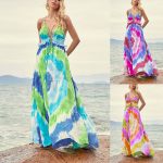 This Summer Tie-Dye Stripe Printed Strap Maxi Dress Design Made Of High Quality Polyster And Spandex Material. Print Dresses Is More Interesting And Stylish. Print Maxi Dresses Is One Of The Popular Item For Islander Vocations. Women¡¯s Print Dresses At Global Lover Comes With Forever Floral