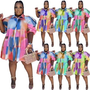 This Summer Trend Tie Dye Print Turndown Collar Pleated Shirt Fashion Casual Plus Size Women's Clothing Dress Made Of Soft And Elastic Fabric. Global Lover Wholesale Plus Size Dresses And Hope Curvy Ladies Find Here a Warm And Exciting Place To Shop Affordable Curvy Dresses Online - Plus Size Casual