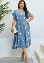 This Summer v-Neck Lace-Up Slim Waist Dress Women Made Of Soft And Elastic Fabric. Global Lover Wholesale Plus Size Dresses And Hope Curvy Ladies Find Here a Warm And Exciting Place To Shop Affordable Curvy Dresses Online - Plus Size Casual