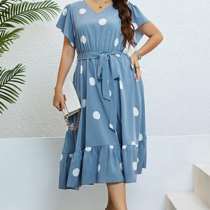 This Summer v-Neck Lace-Up Slim Waist Dress Women Made Of Soft And Elastic Fabric. Global Lover Wholesale Plus Size Dresses And Hope Curvy Ladies Find Here a Warm And Exciting Place To Shop Affordable Curvy Dresses Online - Plus Size Casual