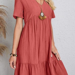 This Summer Women Loose Casual Short Sleeve Dress Design Made Of High Quality Polyster And Spandex Material. It Is Stretchy