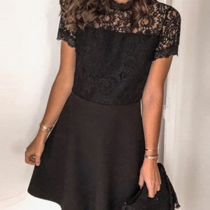 This Summer Women Round Neck Short Sleeve Lace Dress Design Made Of High Quality Polyster And Spandex Material. It Is Stretchy